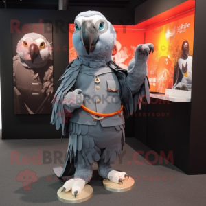 Gray Parrot mascot costume character dressed with a Culottes and Bracelet watches