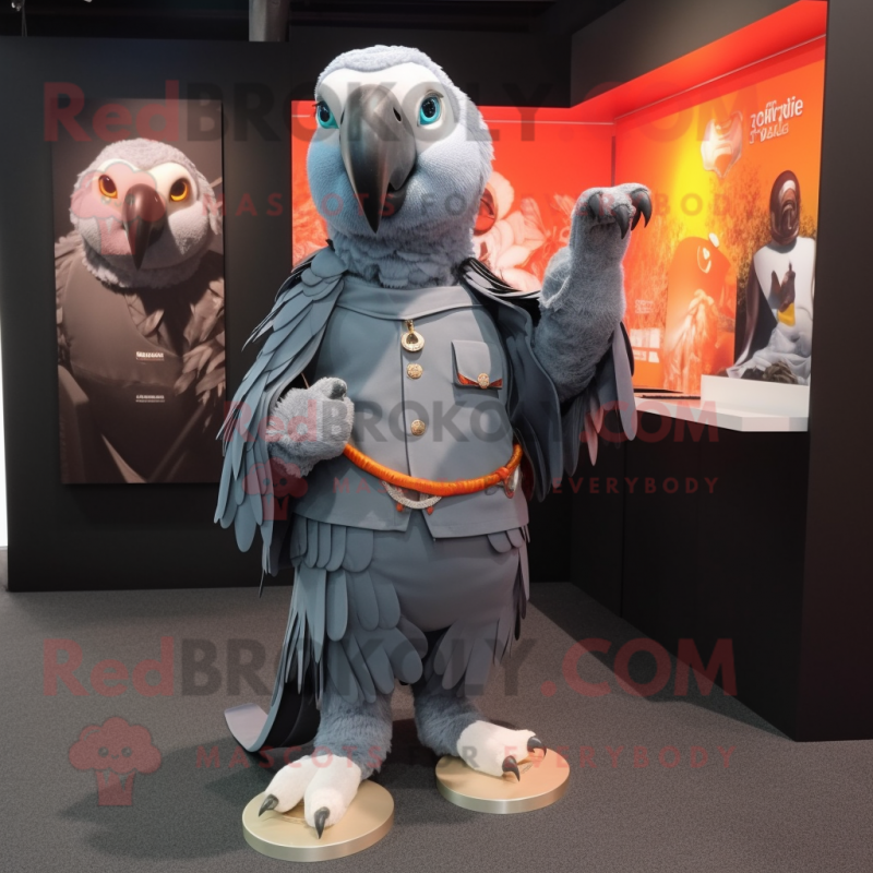 Gray Parrot mascot costume character dressed with a Culottes and Bracelet watches Gray Parrot mascot costume character dressed with a Culottes and Bracelet watches
