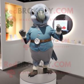 Gray Parrot mascot costume character dressed with a Culottes and Bracelet watches