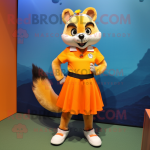 Orange Marten mascot costume character dressed with a Mini Skirt and Anklets
