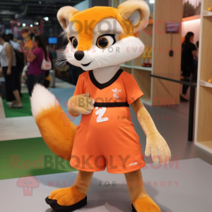 Orange Marten mascot costume character dressed with a Mini Skirt and Anklets