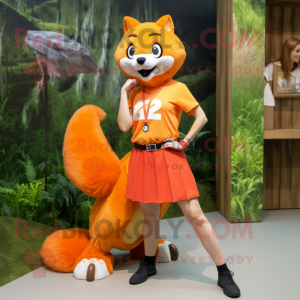 Orange Marten mascot costume character dressed with a Mini Skirt and Anklets