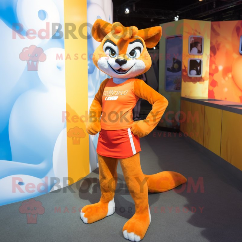 Orange Marten mascot costume character dressed with a Mini Skirt and Anklets