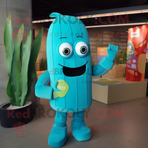 Cyan Enchiladas mascot costume character dressed with a Turtleneck and Hairpins