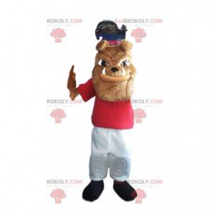 Mascotte bull-dog con una maglia rossa da sostenere -