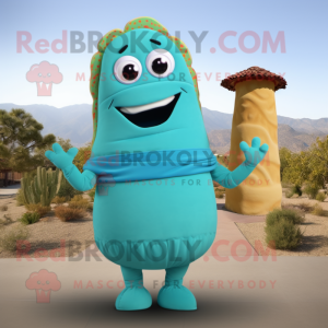 Cyan Enchiladas mascot costume character dressed with a Turtleneck and Hairpins