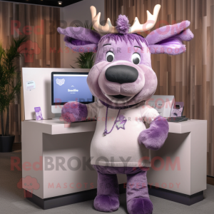 Lavender Elk mascot costume character dressed with a Blouse and Wallets
