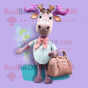 Lavender Elk mascot costume character dressed with a Blouse and Wallets