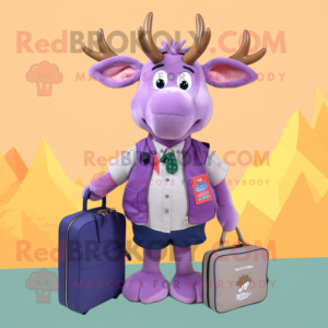 Lavender Elk mascot costume character dressed with a Blouse and Wallets