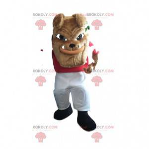 Mascote Bull-dog com uma camisa vermelha para apoiar -