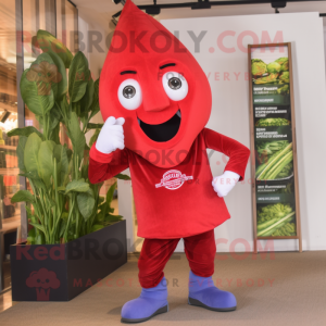 Red Spinach mascot costume character dressed with a Capri Pants and Shoe laces