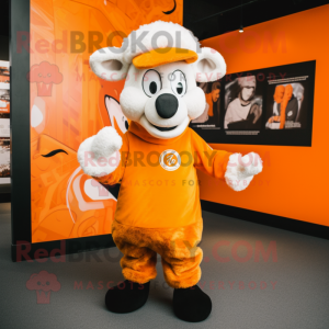 Orange Suffolk Sheep mascot costume character dressed with a Graphic Tee and Mittens