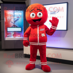 Red Celery mascot costume character dressed with a Bomber Jacket and Digital watches