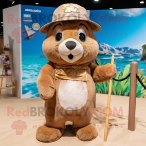 Brown Hamster mascot costume character dressed with a One-Piece Swimsuit and Hat pins