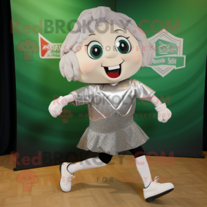 Silver Irish Dancer mascot costume character dressed with a Running Shorts and Shawls