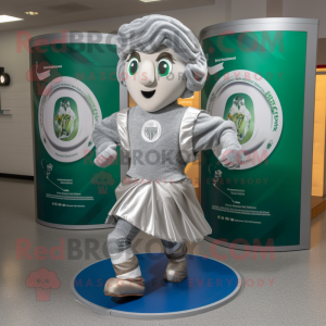 Silver Irish Dancer mascot costume character dressed with a Running Shorts and Shawls