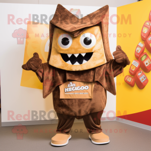 Brown Nachos mascot costume character dressed with a Sweatshirt and Headbands