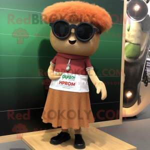 Rust Shepard'S Pie mascot costume character dressed with a Mini Skirt and Sunglasses