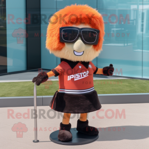 Rust Shepard'S Pie mascot costume character dressed with a Mini Skirt and Sunglasses