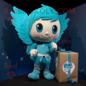 Cyan Cupid mascot costume character dressed with a Cargo Pants and Scarf clips