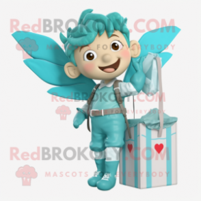 Cyan Cupid mascot costume character dressed with a Cargo Pants and Scarf clips