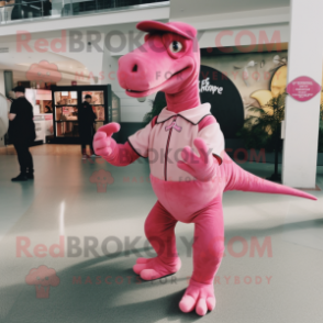 Pink Parasaurolophus mascot costume character dressed with a Long Sleeve Tee and Bow ties