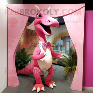 Pink Parasaurolophus mascot costume character dressed with a Long Sleeve Tee and Bow ties