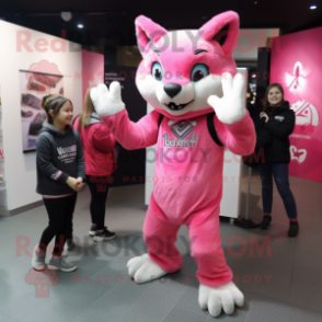 Pink Lynx mascot costume character dressed with a Long Sleeve Tee and Brooches