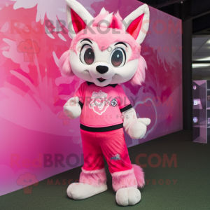 Pink Lynx mascot costume character dressed with a Long Sleeve Tee and Brooches