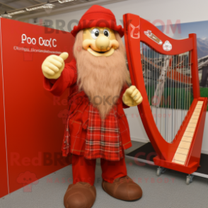 Red Celtic Harp mascot costume character dressed with a Oxford Shirt and Caps
