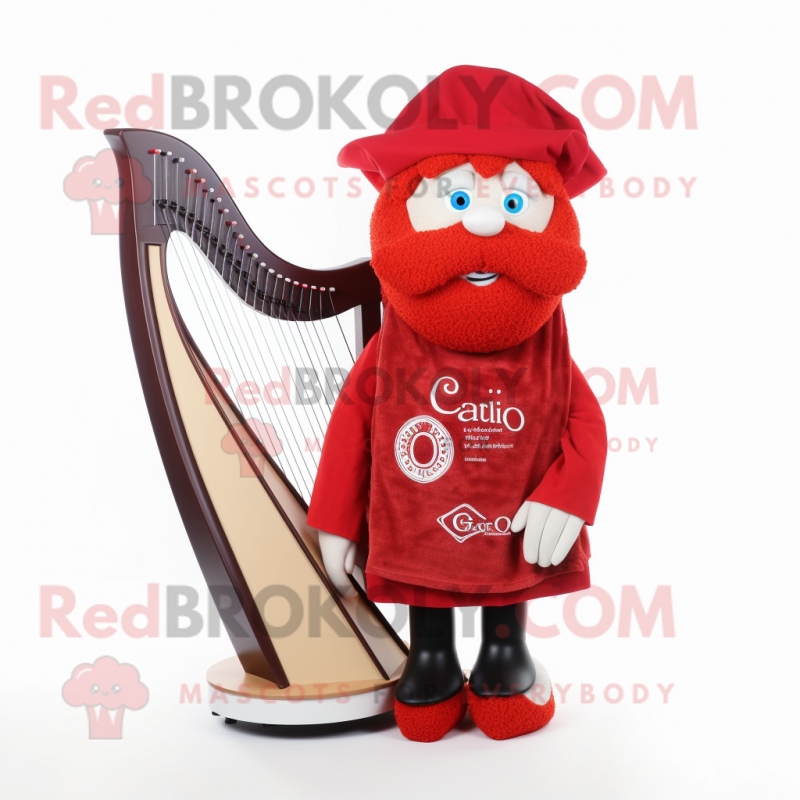 Red Celtic Harp mascot costume character dressed with a Oxford Shirt and Caps Red Celtic Harp mascot costume character dressed with a Oxford Shirt and Caps