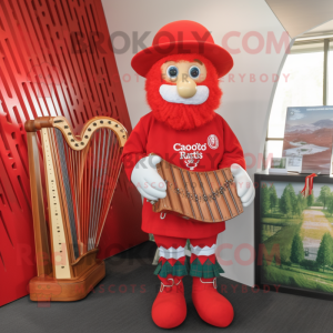 Red Celtic Harp mascot costume character dressed with a Oxford Shirt and Caps