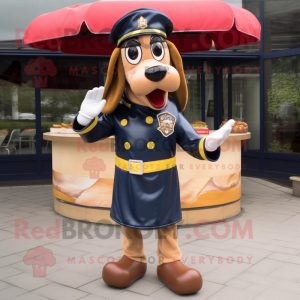 Navy Hot Dog mascot costume character dressed with a Leather Jacket and Foot pads