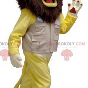 Mascote do leão amarelo com roupa de explorador - Redbrokoly.com