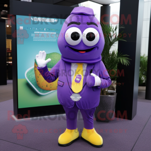 Purple Lemon mascot costume character dressed with a Turtleneck and Pocket squares