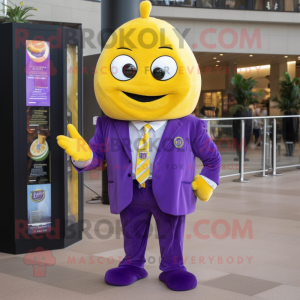 Purple Lemon mascot costume character dressed with a Turtleneck and Pocket squares