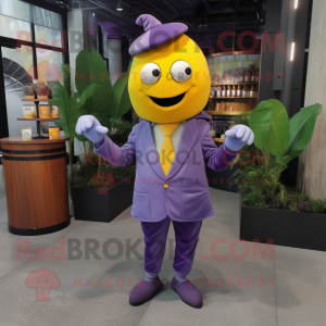 Purple Lemon mascot costume character dressed with a Turtleneck and Pocket squares