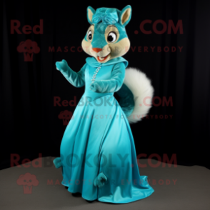 Turquoise Squirrel mascot costume character dressed with a Ball Gown and Pocket squares