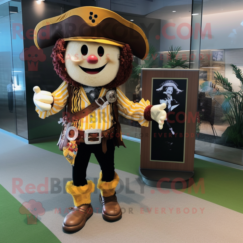 Gold Pirate mascot costume character dressed with a Baseball Tee and Smartwatches