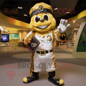 Gold Pirate mascot costume character dressed with a Baseball Tee and Smartwatches