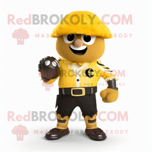 Gold Pirate mascot costume character dressed with a Baseball Tee and Smartwatches