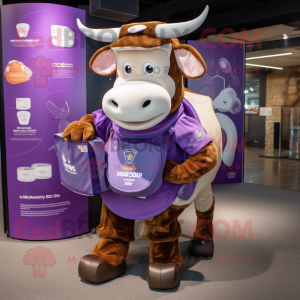 Purple Hereford Cow mascot costume character dressed with a Cargo Shorts and Coin purses