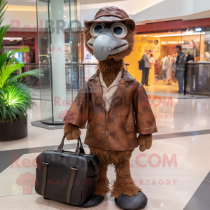 Brown Ostrich mascot costume character dressed with a Jumpsuit and Messenger bags