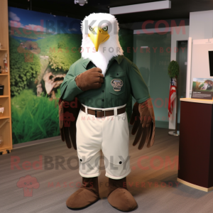 Forest Green Bald Eagle mascot costume character dressed with a Dress Shirt and Belts