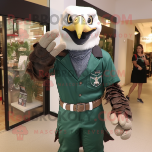 Forest Green Bald Eagle mascot costume character dressed with a Dress Shirt and Belts