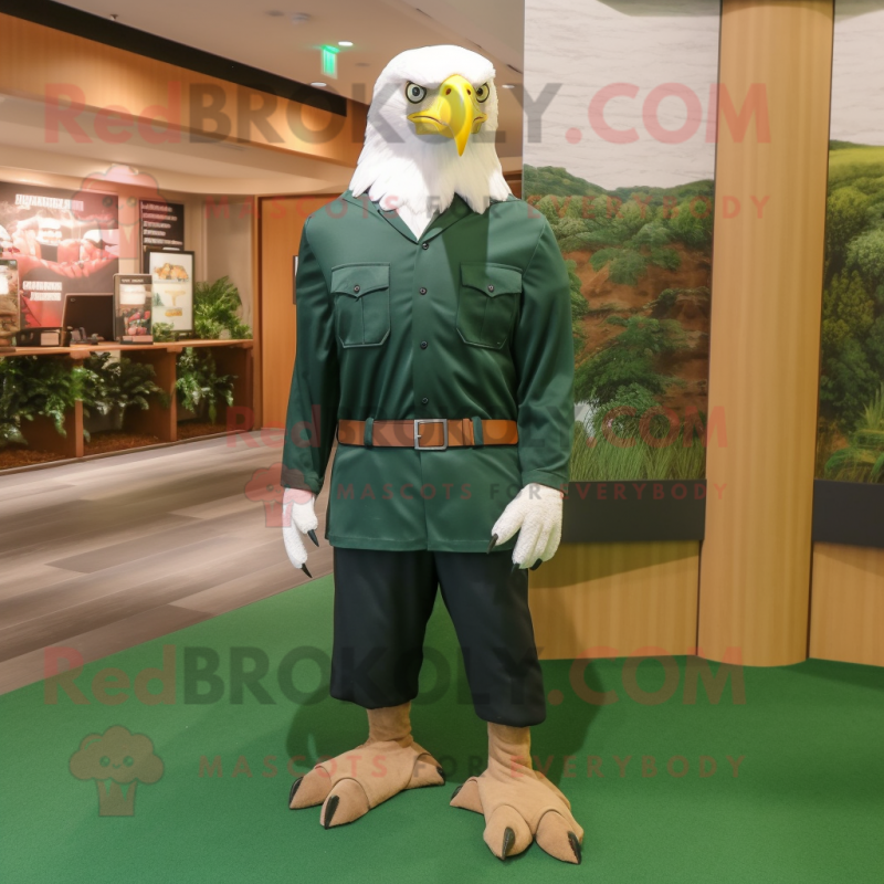 Forest Green Bald Eagle mascot costume character dressed with a Dress Shirt and Belts