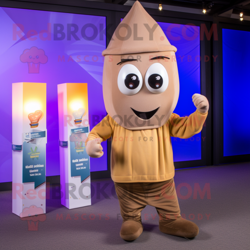 Tan Scented Candle mascot costume character dressed with a Joggers and Scarf clips Tan Scented Candle mascot costume character dressed with a Joggers and Scarf clips