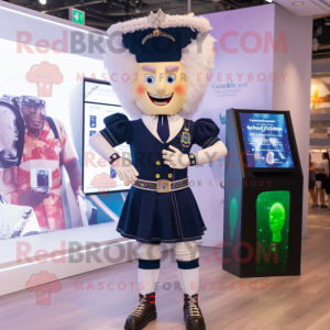 Navy Irish Dancer mascot costume character dressed with a T-Shirt and Smartwatches