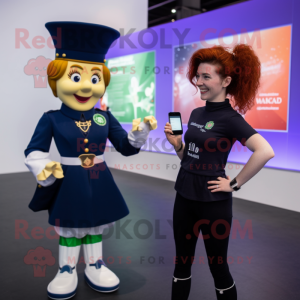 Navy Irish Dancer mascot costume character dressed with a T-Shirt and Smartwatches