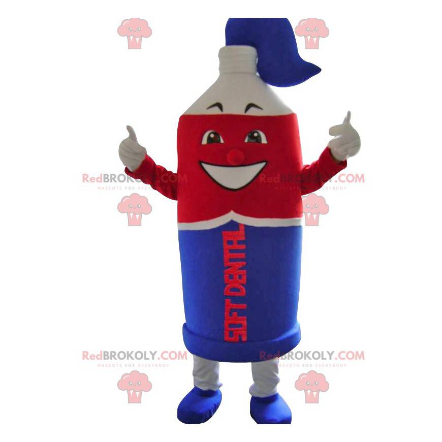 Mascot super tubo de pasta de dientes azul y roja -
